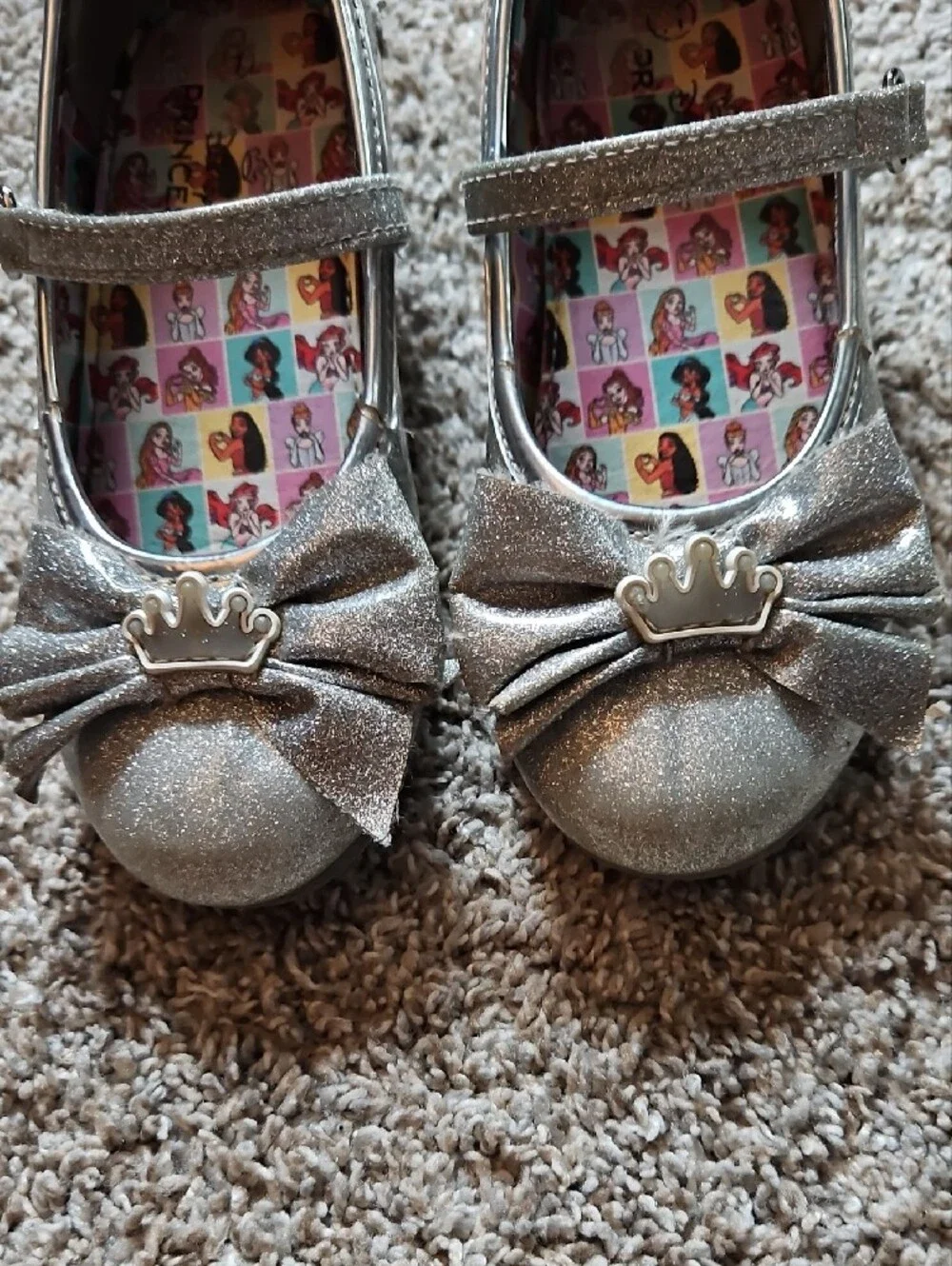 Disney Silver Glitter Mary Jane Dress Shoes with Crown Bow